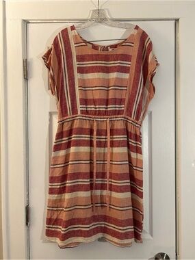 Striped Midi Dress in Rose, Peach, and White